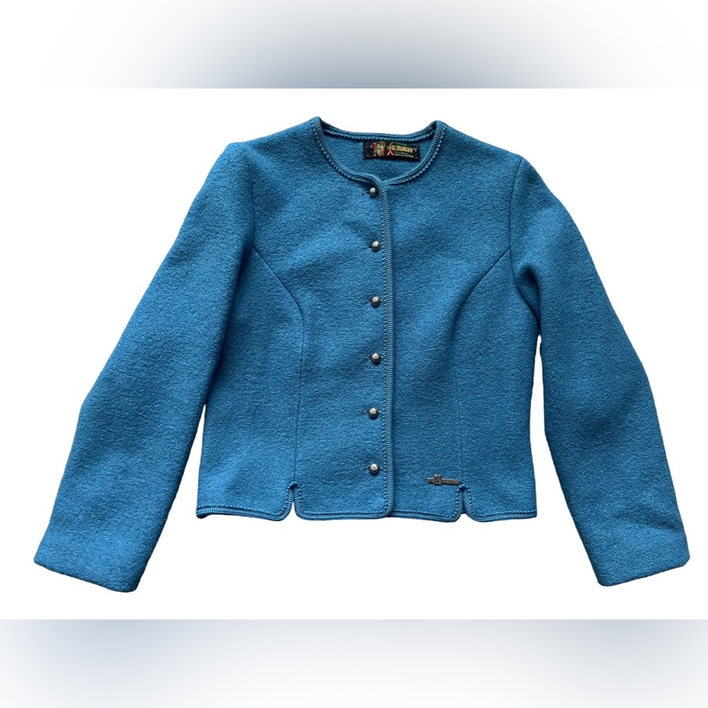Salzburger Wool Trachten Cardigan Sweater Jacket Austrian Cardigan Blue Size L
